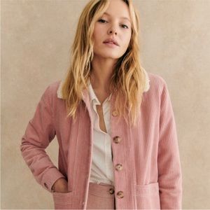 Sezane Will Jacket Rose Pink Corduroy Cord Collared Coat S